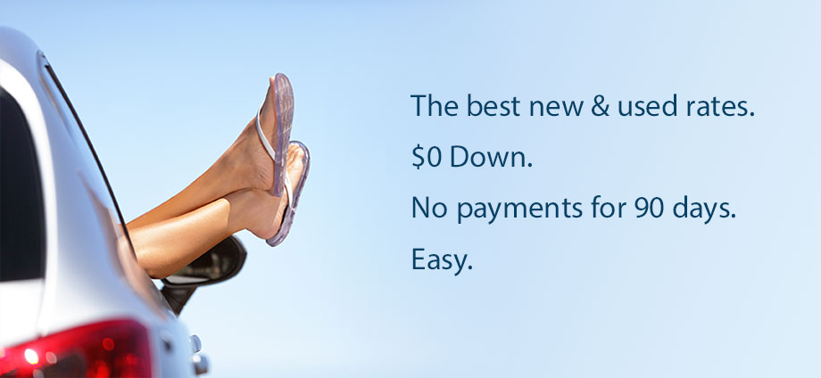 An auto loan with $0 down and no payments for 90 days